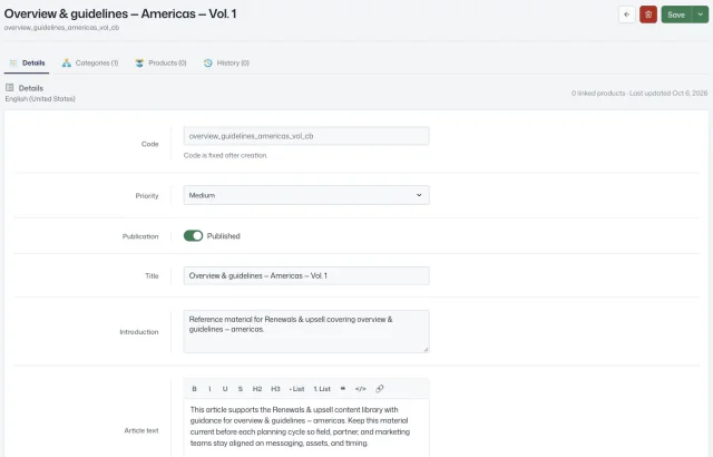 Actual Aureon workspace screenshot: Articles · Rich text editor