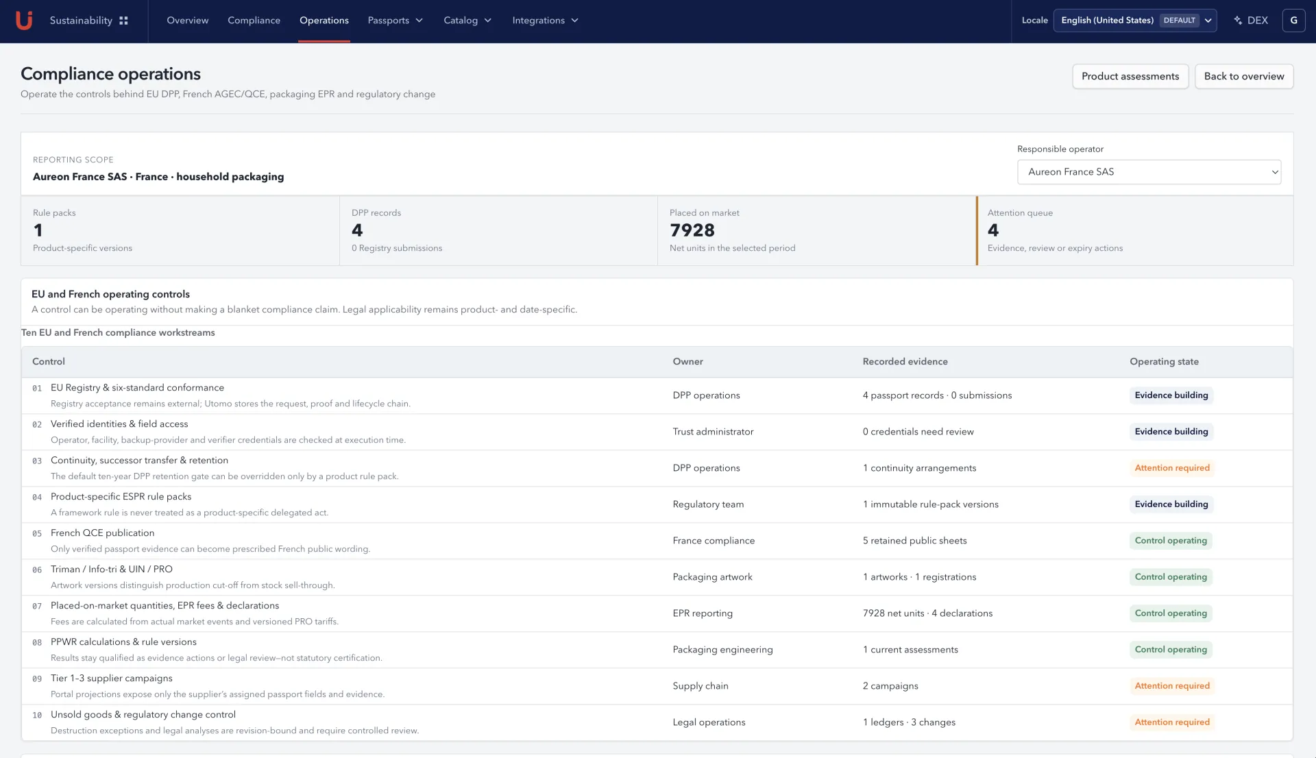 Fiches datées et auditables: Utomo Sustainability compliance operations workspace